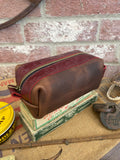 Tooled Burgundy & Brown Full Grain Leather Dopp Kit