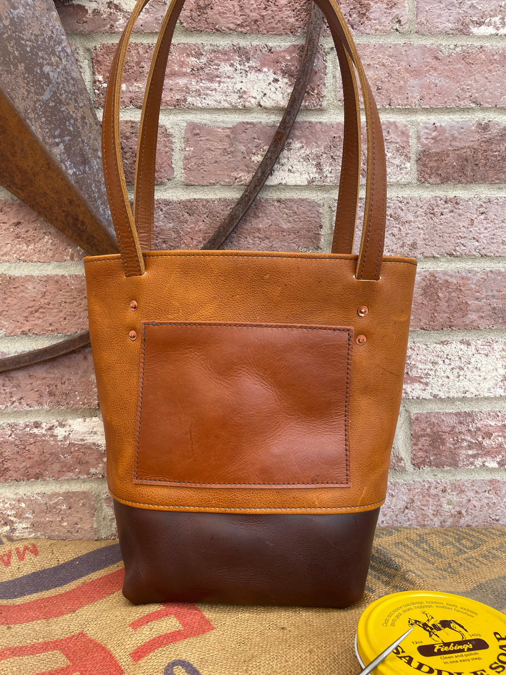Two-Tone Full Grain Leather Tote — Vintage Lone Ranger Lining