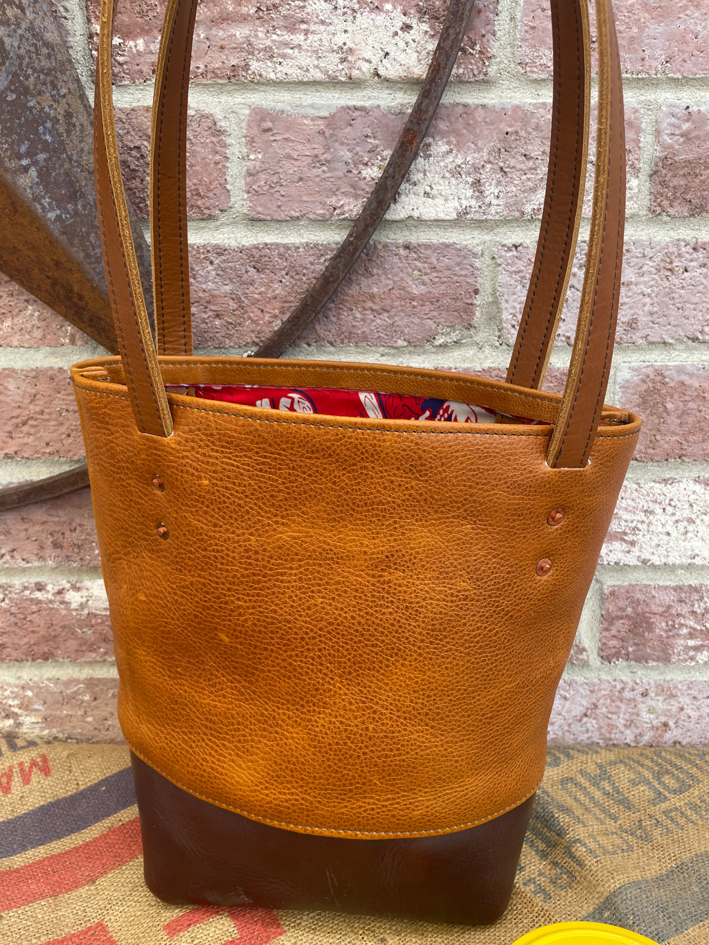 Two-Tone Full Grain Leather Tote — Vintage Lone Ranger Lining