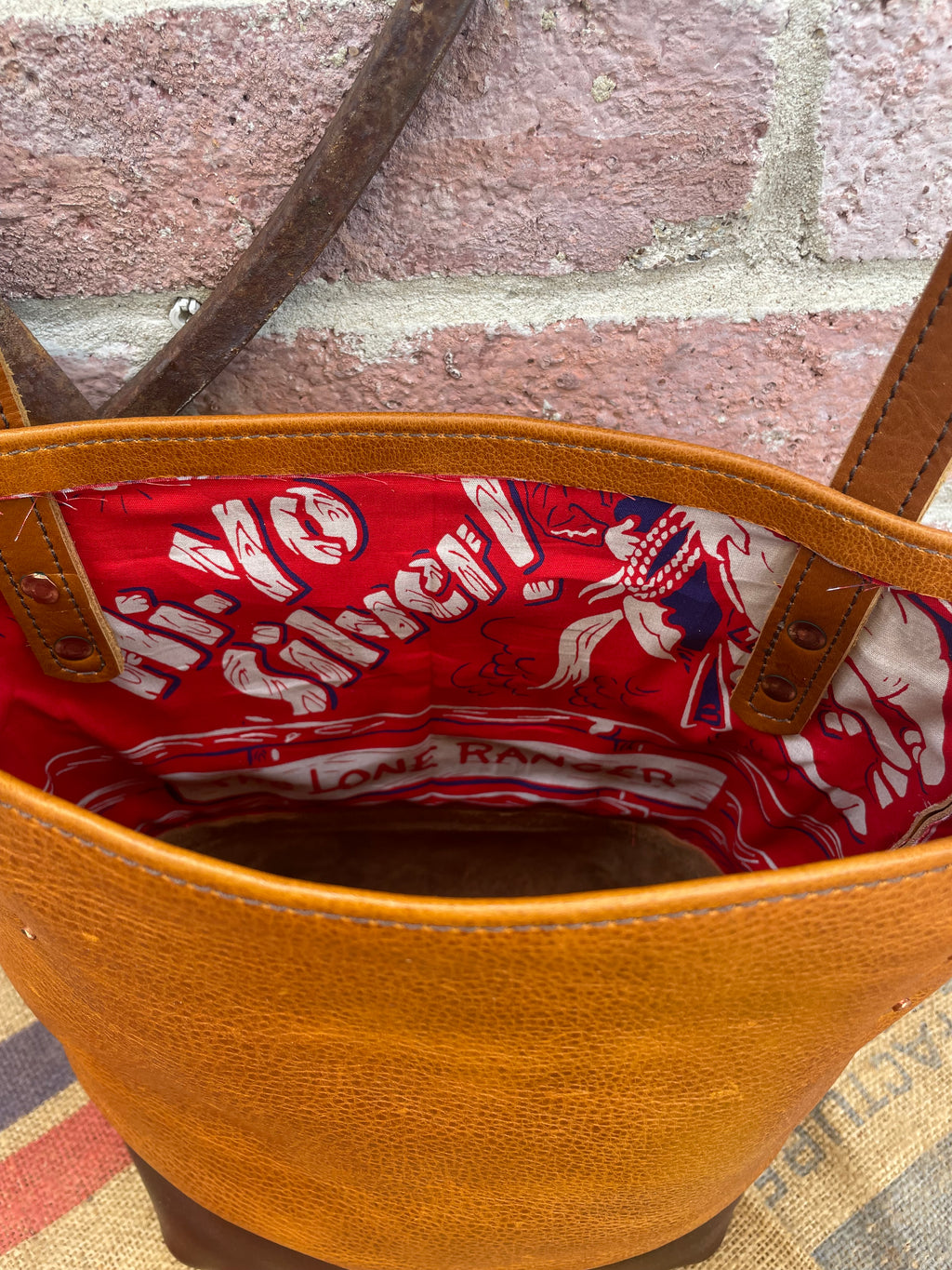 Two-Tone Full Grain Leather Tote — Vintage Lone Ranger Lining