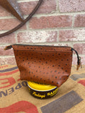 Cognac Embossed Ostrich Leather Zip Pouch