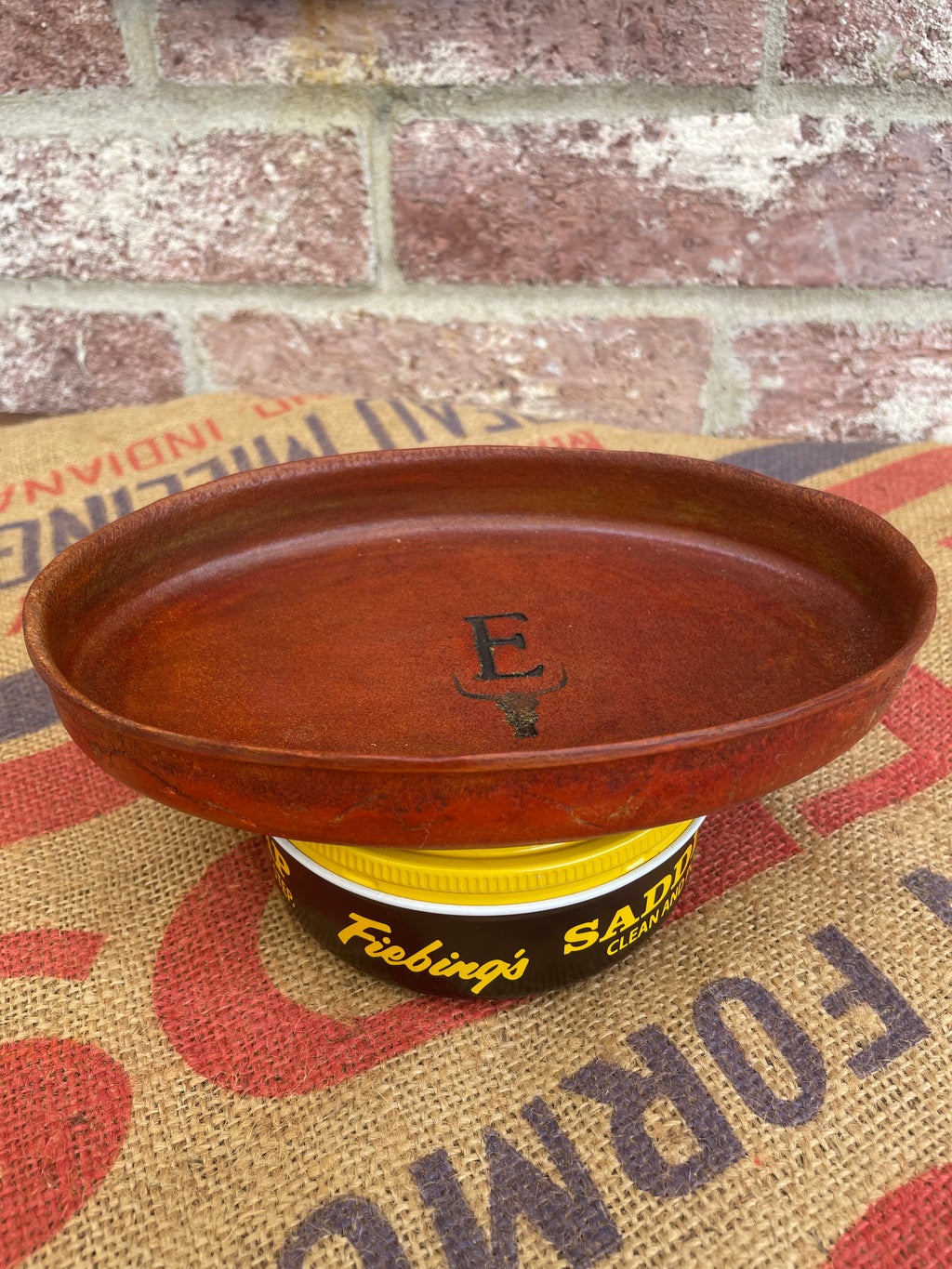 Personalized Leather Valet Tray with Hand-Branded Longhorn
