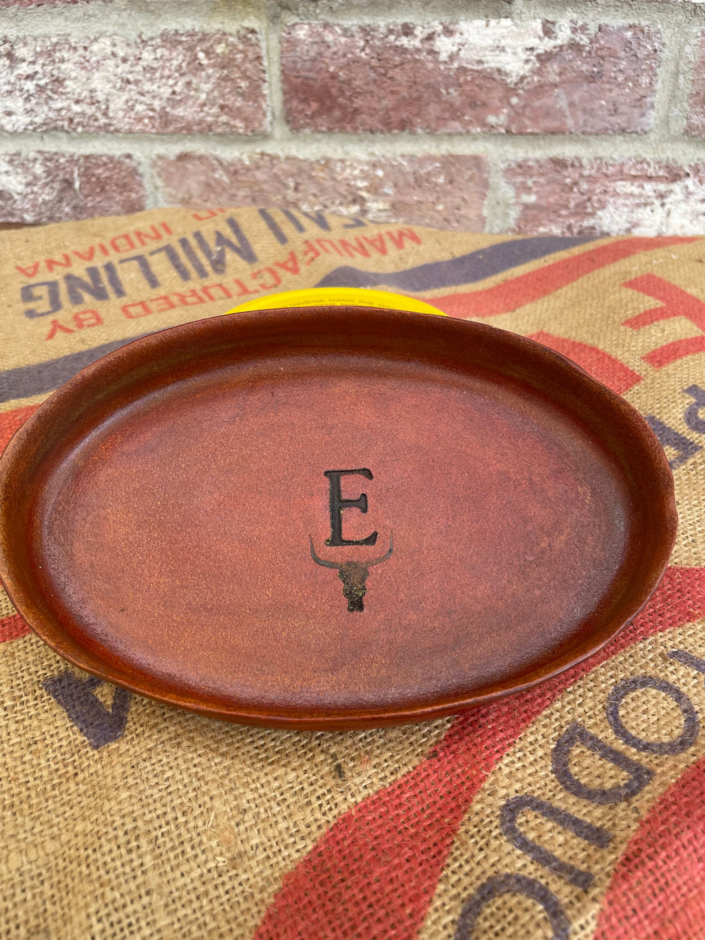 Personalized Leather Valet Tray with Hand-Branded Longhorn
