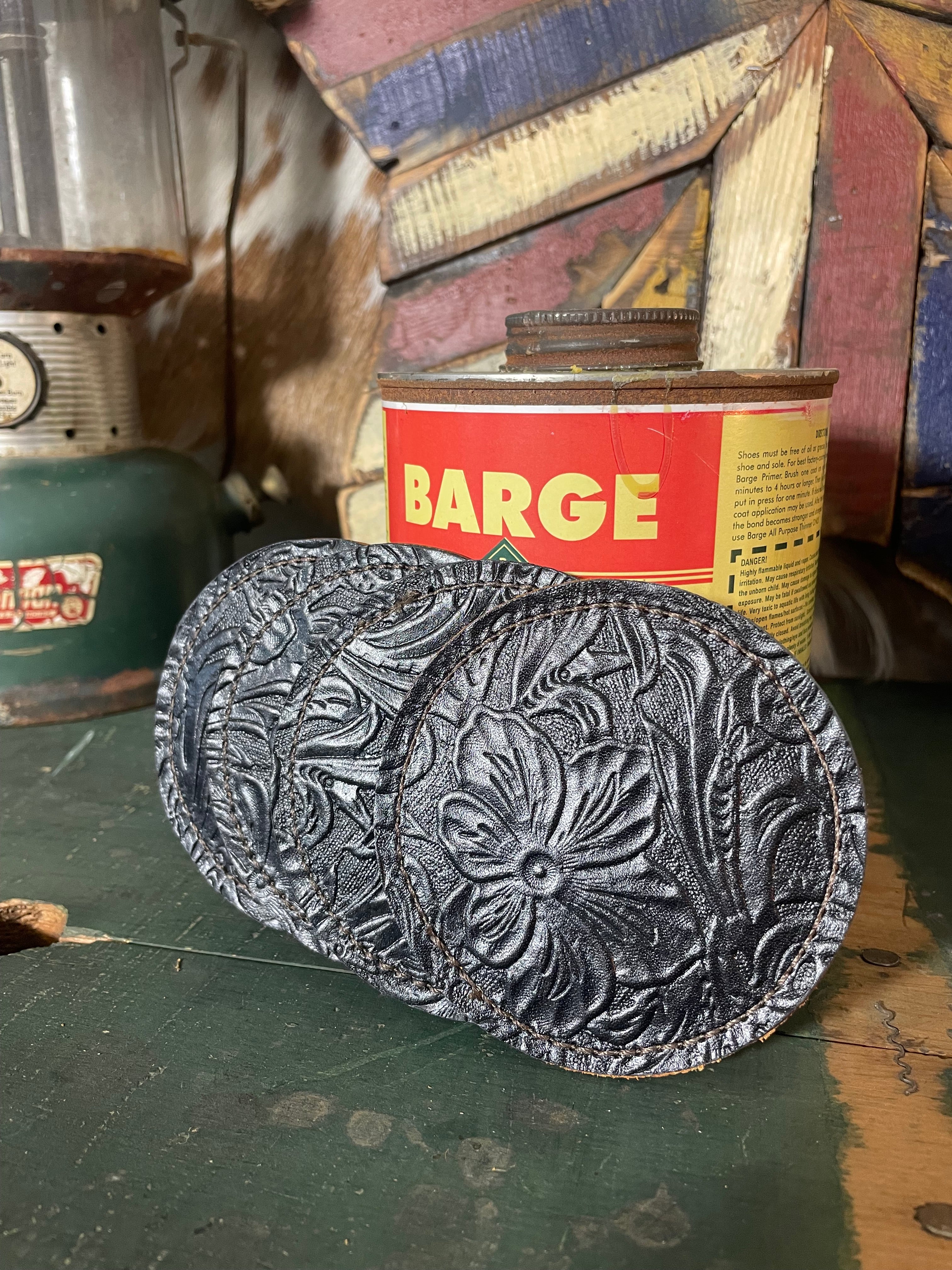 Black Embossed Tooled Leather Coasters — Set of 4