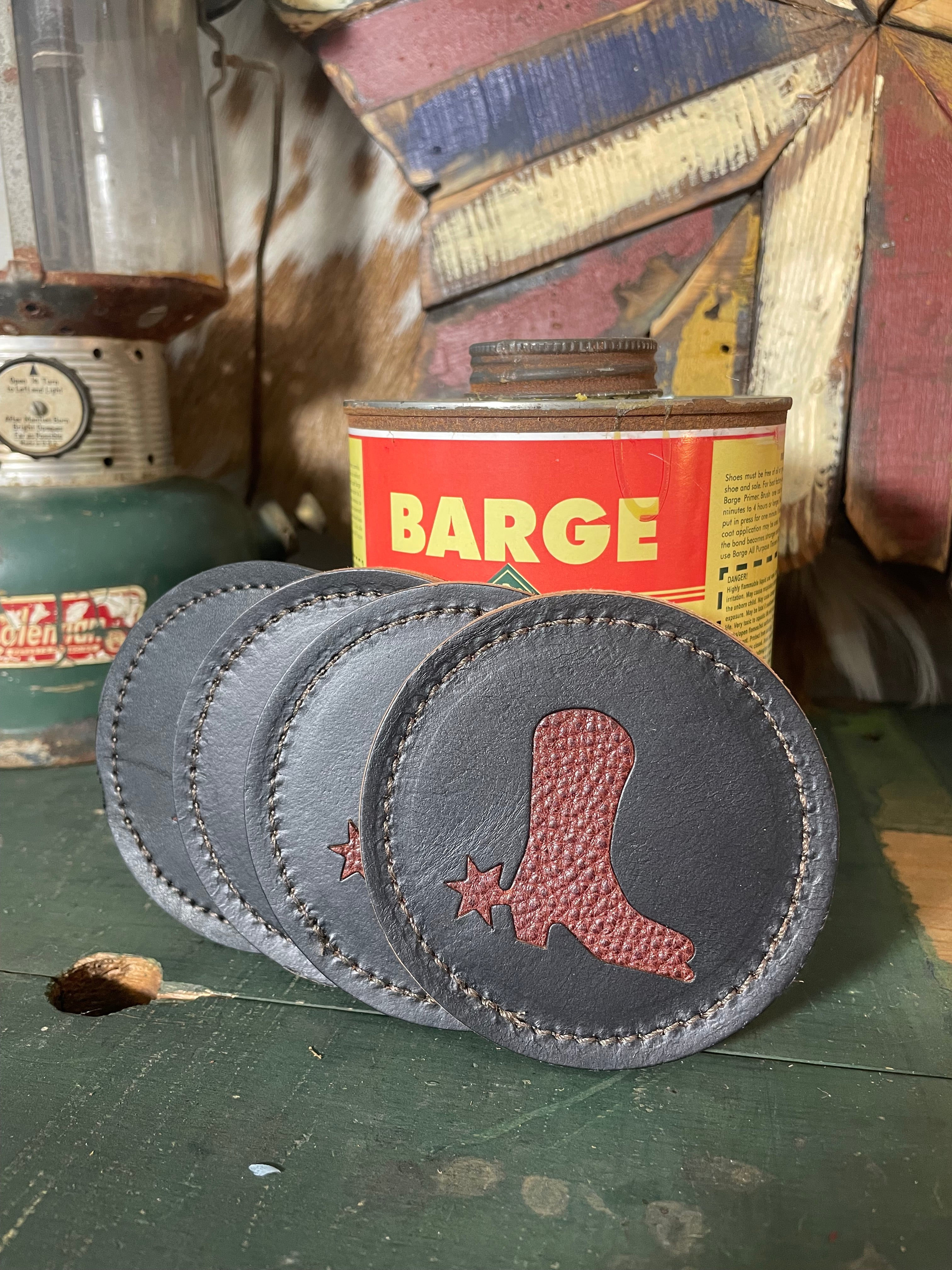 Leather Boot Coasters — Set of 4